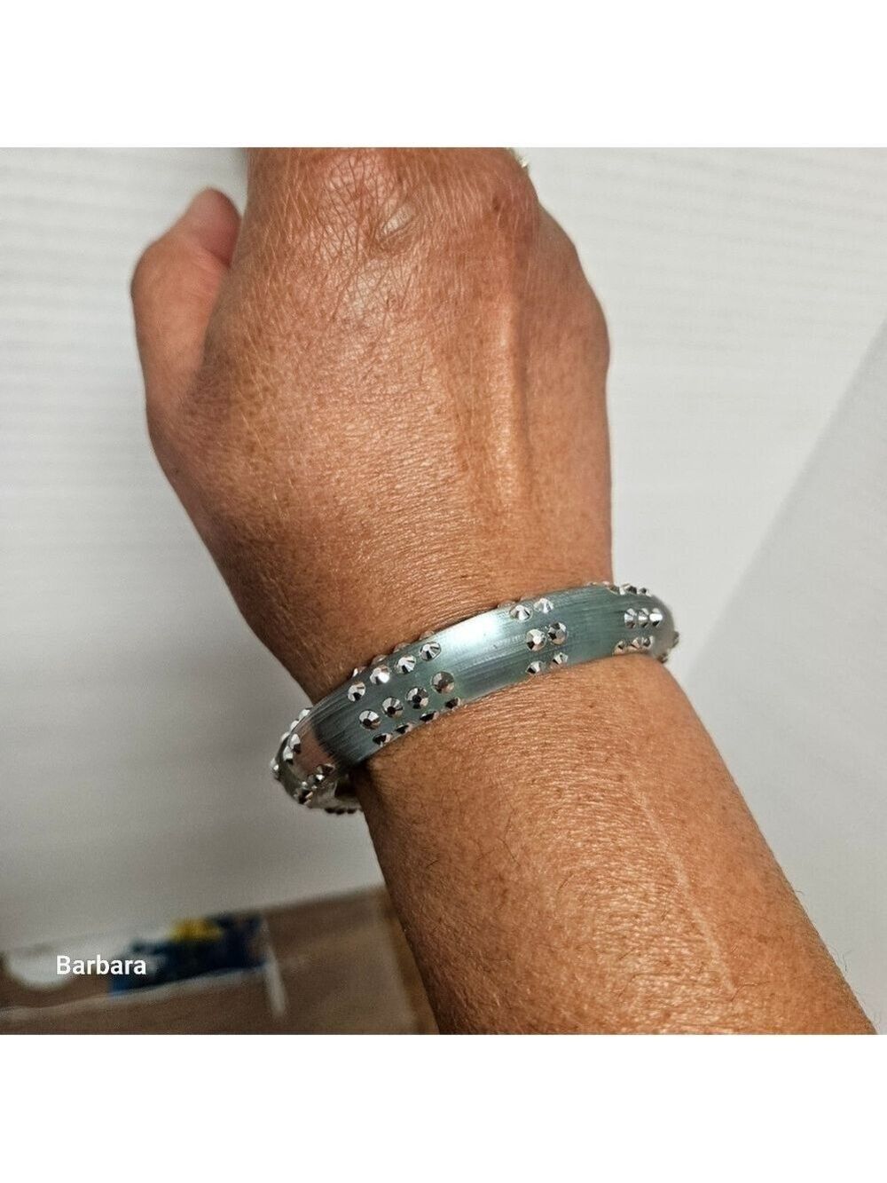 Alexis Bittar Silver/Grey Frosted Lucite Studded Hinged Bracelet